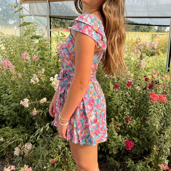 Women's Flirty Floral Summer Romper | Pink Multi - Picture 5 of 7